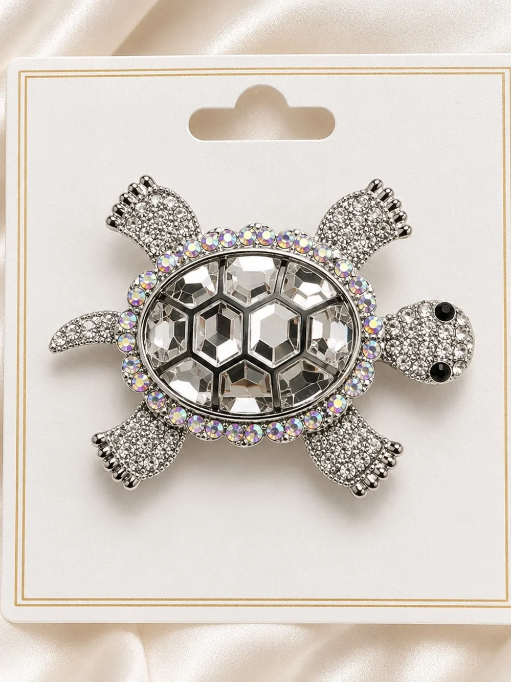 Blossom Crystal Turtle Brooch - Gold or Silver